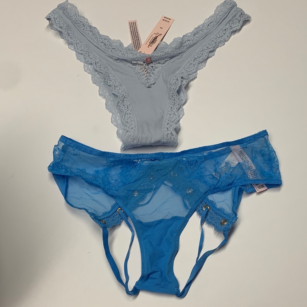 NWT 2 pairs VS Victoria’s Secret Lace Panties - Light Blue and Royal Blue Small